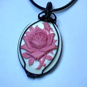 Rose Cameo Necklace (Handcrafted, NWT)